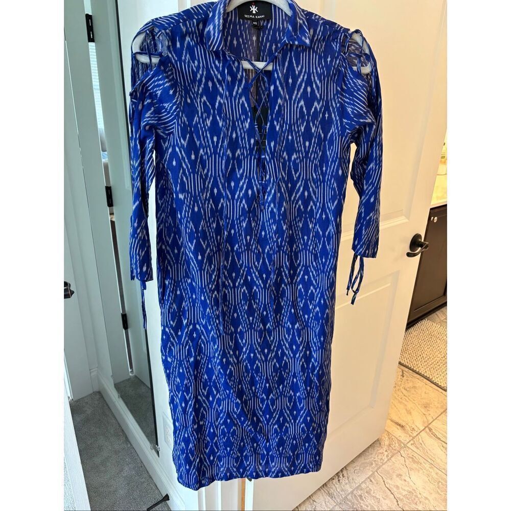 NWT Seema Kahai ikat cobalt kaftan, XS $795 C35